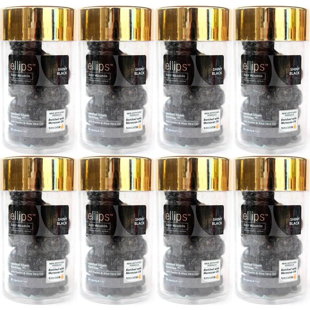 Ellips Hair Beauty Oil, Hair Vitamin with Moroccan Oil, Jar Type (50 Capsules), Shiny Black (Pack of 8)