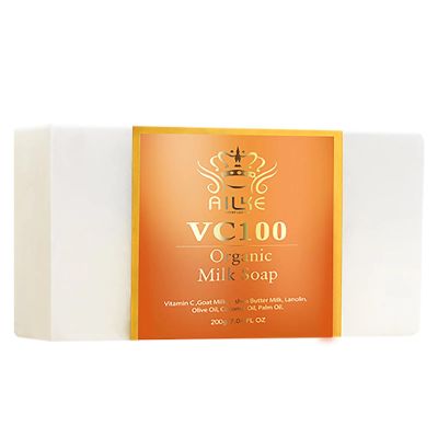 AILKE Organic Vitamin C Brightening Soap, With Shea Butter, Coconut Oil, Goat Milk, Reduce Wrinkles, Anti-Aging, Improve Skin Elasticity, for Face, Body, 7oz (Pack of 1)