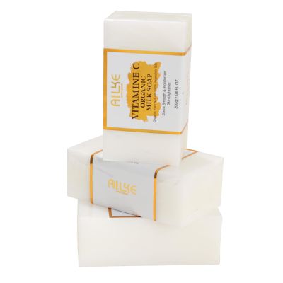 AILKE Vitamin C Organic Milk Soap Bar, Reduce Wrinkles, Anti-Aging, Smooth & Soften Skin, All-Natural, Handmade Soap for All Skin Types, 7oz (Pack of 3)