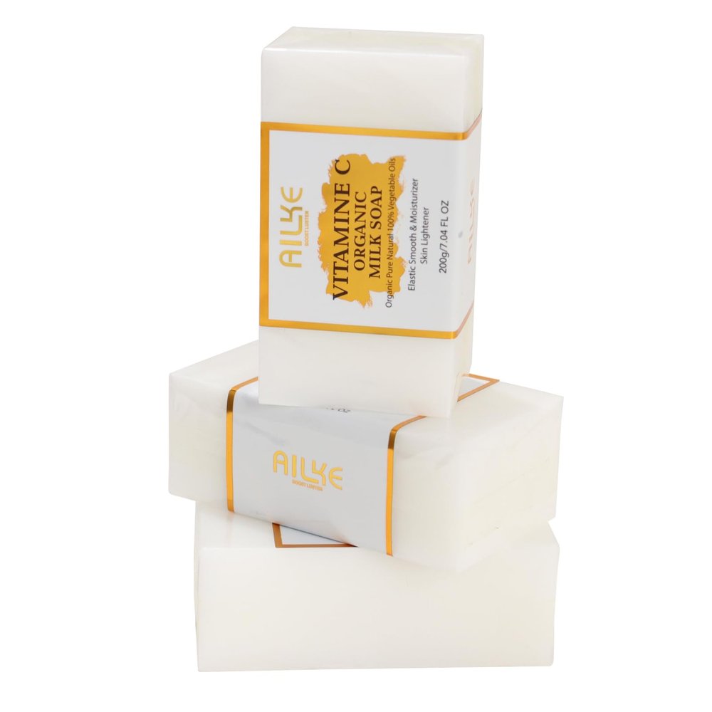 AILKE Vitamin C Organic Milk Soap Bar, Reduce Wrinkles, Anti-Aging, Smooth & Soften Skin, All-Natural, Handmade Soap for All Skin Types, 7oz (Pack of 3)