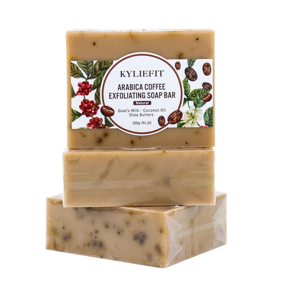 AILKE BOOST LUSTER Arabica Coffee Exfoliating Soap Bar, Gentle Clean Skin, Reduce Dark Spots, Enriched with Coconut Oil, Shea Butter, Improve Dry And Dull Skin, 7 oz (Pack of 3)
