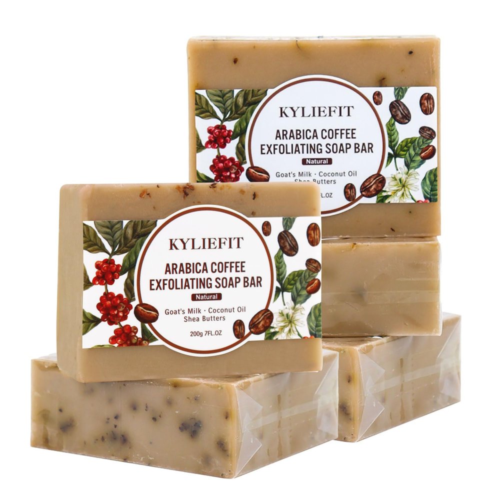 AILKE BOOST LUSTER Arabica Coffee Exfoliating Soap Bar, Gentle Clean Skin, Reduce Dark Spots, Enriched with Coconut Oil, Shea Butter, Improve Dry And Dull Skin, 7 oz (Pack of 5)