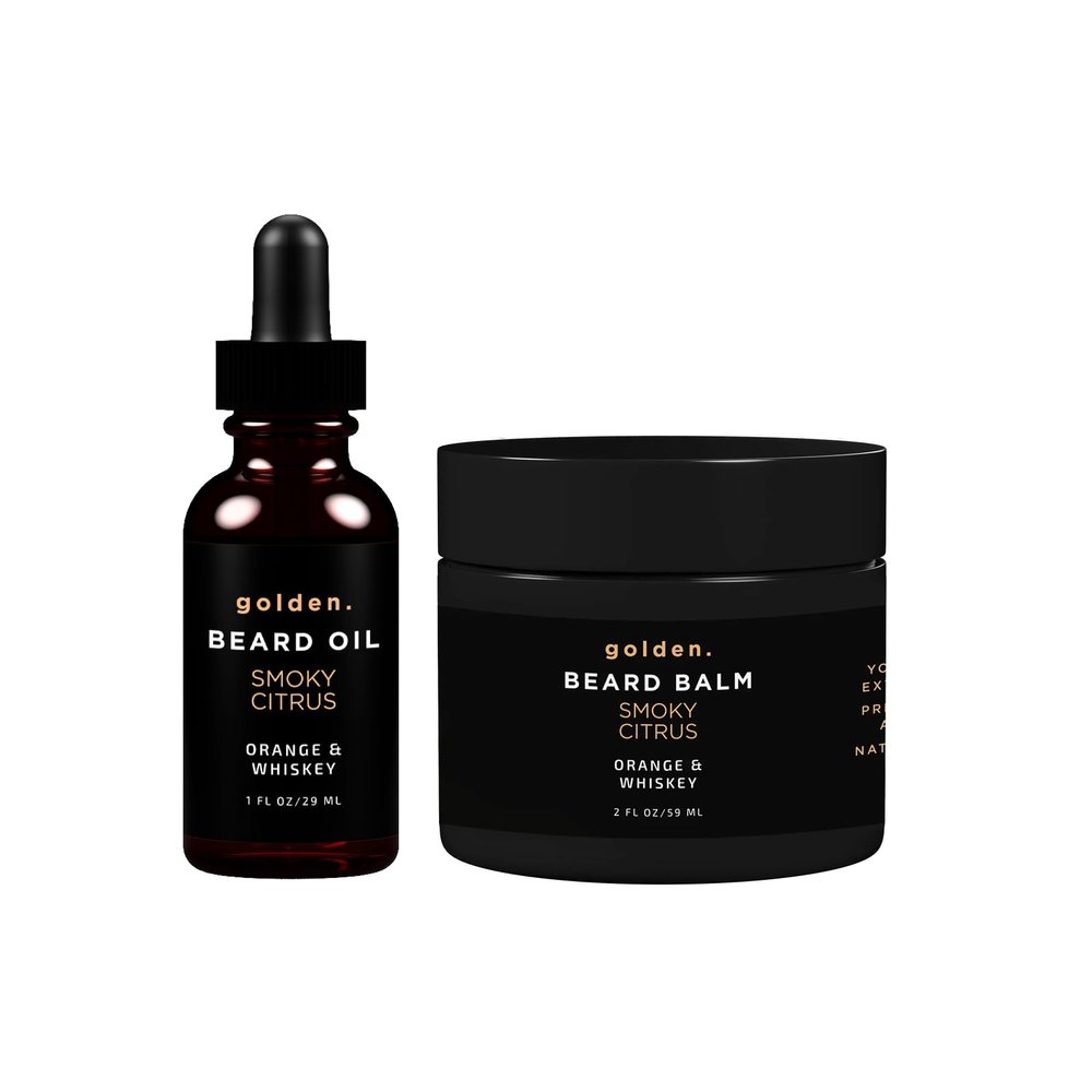 Golden Grooming Beard Bundle for Black Men | Natural Beard Growth Kit with Shea Butter (Regular, Smoky Citrus)