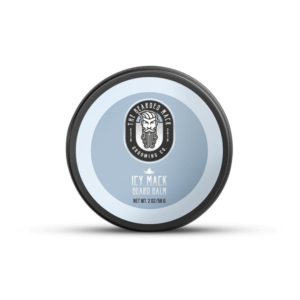 Bearded Mack Beard Balm - Icy Mack - Eucalyptus, Peppermint, & Tea Tree - Ultra Nourishing Beard Conditioning and Styling - Firm Hold - 2oz