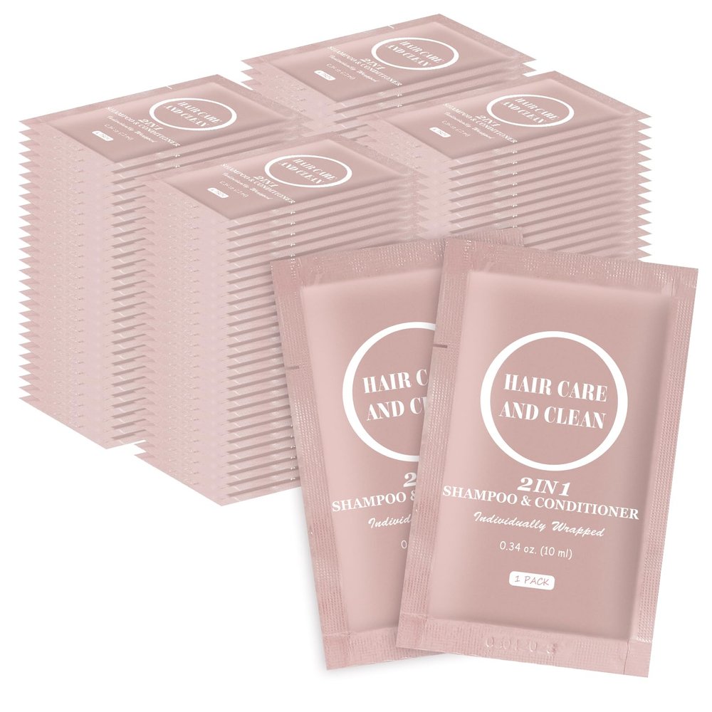 Travel Shampoo & Conditioner, 2 in 1 Shampoo Set Bulk, Mini Size Small Men Women Essential Cleansing Toiletries Amenities for Hotel, Shelter/Homeless/Nursing Home/Charity 0.34 Fl Oz(Pack of 100