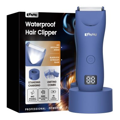ENSSU Manscape Trimmer for Men, IPX7 Waterproof Body Hair Trimmer with Ceramic Blade & Spotlight, Rechargeable Electric Groin & Pubic Hair Trimmer, Wet or Dry Use Body Groomer for Legs/Chest