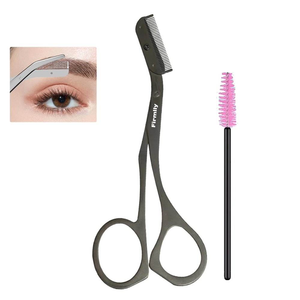 Firmlly Eyebrow Trimmer for Women - Stainless Steel Eyebrow Brow Scissors with Comb, Travel-Size Precision Shaping Tool for Beginners & Experts (Gun Black)
