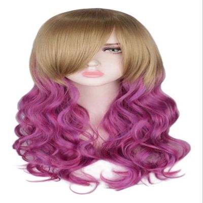 Sheenvane Wigs Slightly Curly Wig high Temperature Gradient Purple Silk Long Curly Hair Beautiful Long Wavy Harajuku Style Cosplay Wig wig