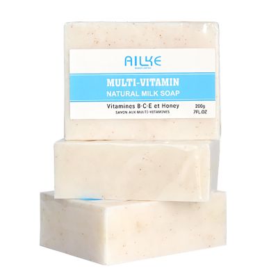 AILKE Multi-Vitamin Natural Milk Soap Bar, Gentle Clean, Nourishe, Moisturize And Smooth Skin With Vitamins B/C/E, Increase Skin Radiance Soap, 7 oz (Pack of 3)