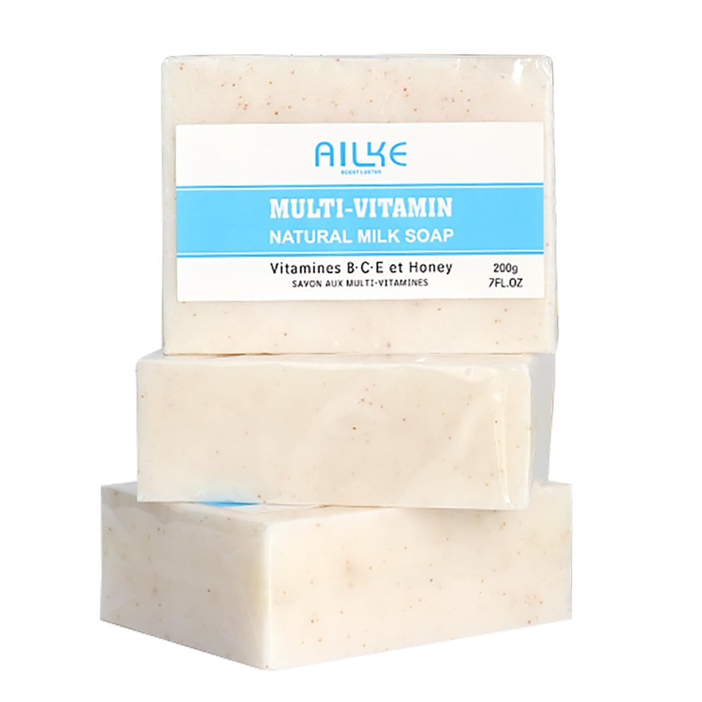 AILKE Multi-Vitamin Natural Milk Soap Bar, Gentle Clean, Nourishe, Moisturize And Smooth Skin With Vitamins B/C/E, Increase Skin Radiance Soap, 7 oz (Pack of 3)