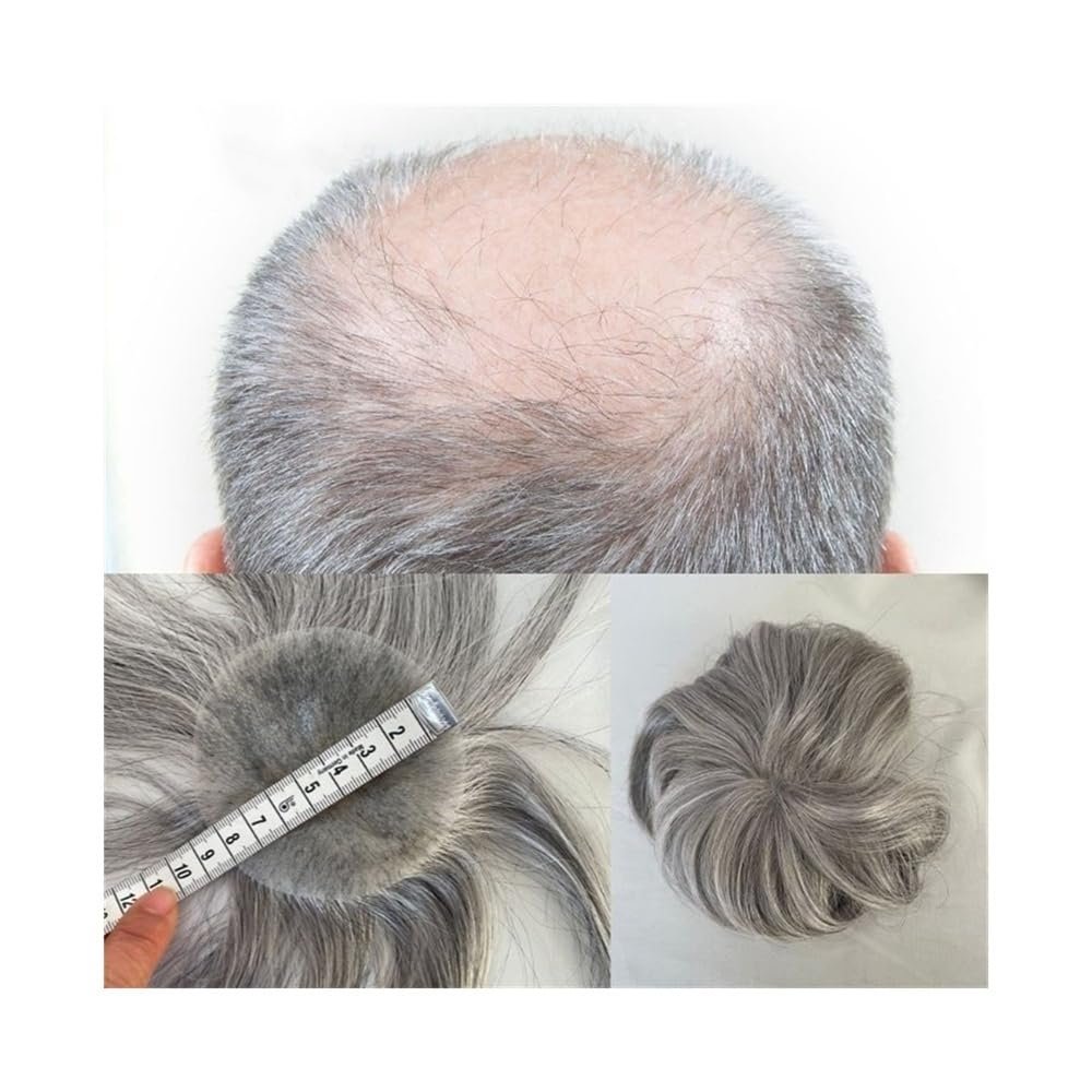 tanyunji001 Men's Wigs Bald Spot Hair Patch Toupee for Men 3.15x3.15 Inch Full PU Thin Skin Base Hair Patches Men's Hairpieces 6" Human Hair Topper Replacement Systems Baldness Wigs