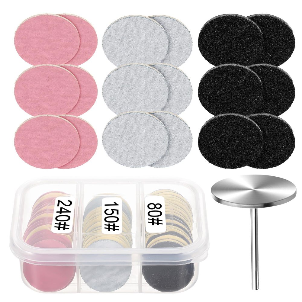 61 Pcs Sanding Paper Discs with Metal Nail Drill Bit 25mm Replacement Sandpaper Disk Foot Sanding Discs Bits Foot File for Manicure Pedicure Electric Remover Dead Skin Callus (#80#150#240 Grit)