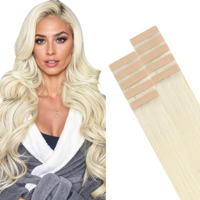 HOTBANANA Tape in Hair Extensions, 22 Inch 10pcs Ivory Blonde Human Hair, Straight Remy Tape Extensions