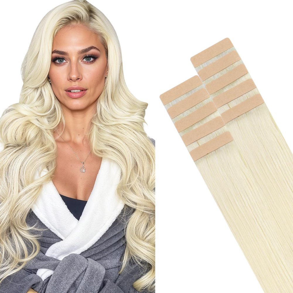HOTBANANA Tape in Hair Extensions, 22 Inch 10pcs Ivory Blonde Human Hair, Straight Remy Tape Extensions