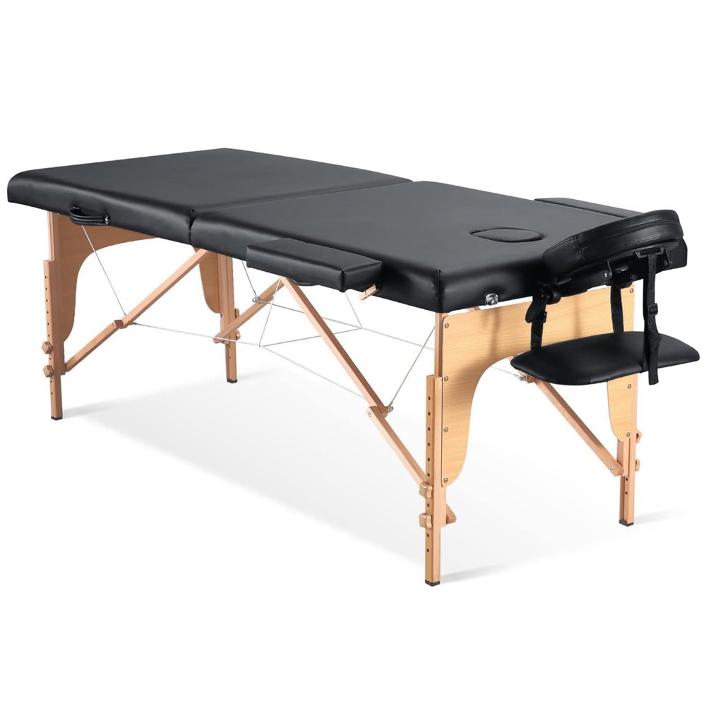 BODIOO Massage Table Portable 84in Massage Bed Lash Bed 2 Fold SPA Table 24inch Wide Adjustable Salon with Carry Bag for Spa Facial CareSpa Tattoo, Black