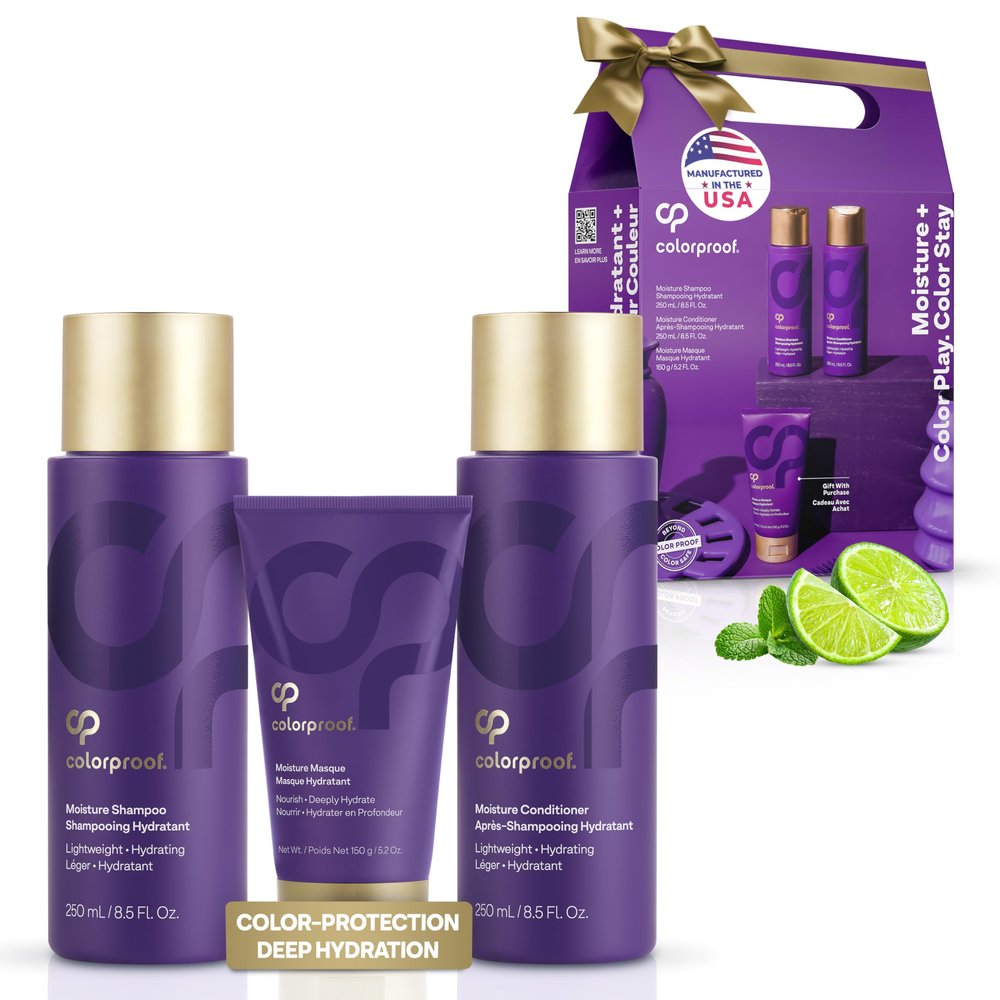 Colorproof Moisture Holiday Gift Set  Moisture Hair Shampoo (8.5 Fl. Oz.), Moisture Hair Conditioner (8.5 Fl. Oz.) with Moisture Masque Conditioner for Dry Hair (5.2 Fl. Oz.)  Mojito Mint Scent