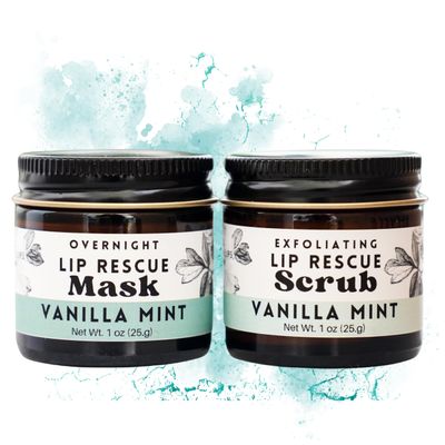 Lip Care Duo - Vanilla Mint - Lip Sugar Scrub and Overnight Mask Gift Set - natural handmade body care great stocking stuffer for women and girls teens and tweens small Gift