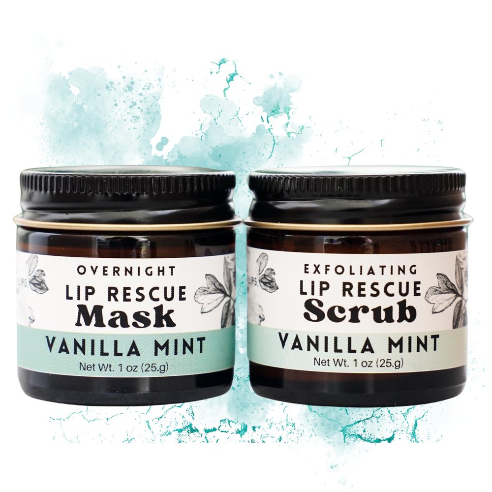 Lip Care Duo - Vanilla Mint - Lip Sugar Scrub and Overnight Mask Gift Set - natural handmade body care great stocking stuffer for women and girls teens and tweens small Gift