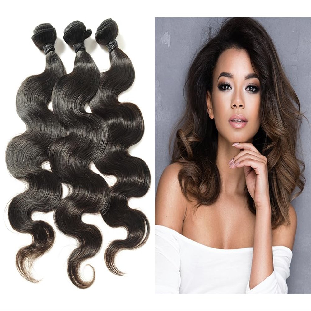 Elegante Collection Malaysian Hair 3 pack Bundle, 10" 12" 14", 285g total, 95g bundles, Premium Natural Human Hair, Body Wave Texture (16"18"20")
