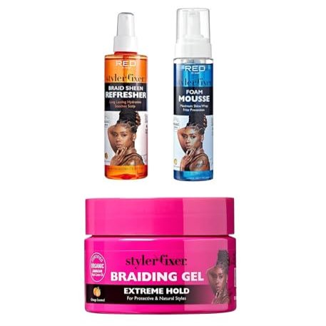 Red by Kiss Braiding Gel Extreme Hold with Braid Sheen Refresher Spray and Foaming Mousse