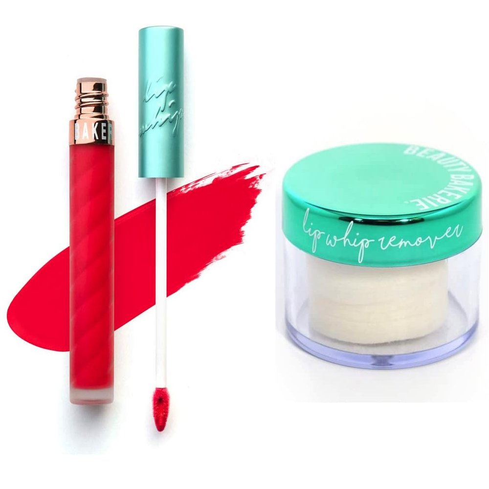 Beauty Bakerie Lip Whip Liquid Lipstick for Women, Lip Gloss Lip Tint, Long Lasting Waterproof, 3.5mL, Mon Chri + Lip Whip Remover, Gentle Makeup Remover for Lips, 50 Count, 2 Pack Bundle