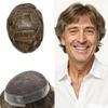 Hair Wonders Mens Hairpiece Human Hair Swiss Lace Hair System for Men Toupee Replacement Systems Natural Looking Toupee for Men 7X9#520#5 Medium Light Brown+20% Grey 100% Light Medium Density view 1