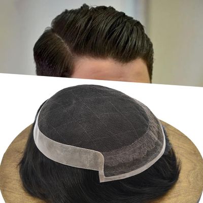 Mens Toupee Wigs Hair System for Men Human Hair Replacement Lace Mens Hair Unit Piece Natural Hairline Toupee for Men (#1 Jet Black, 6''X9''-80% Light Density)