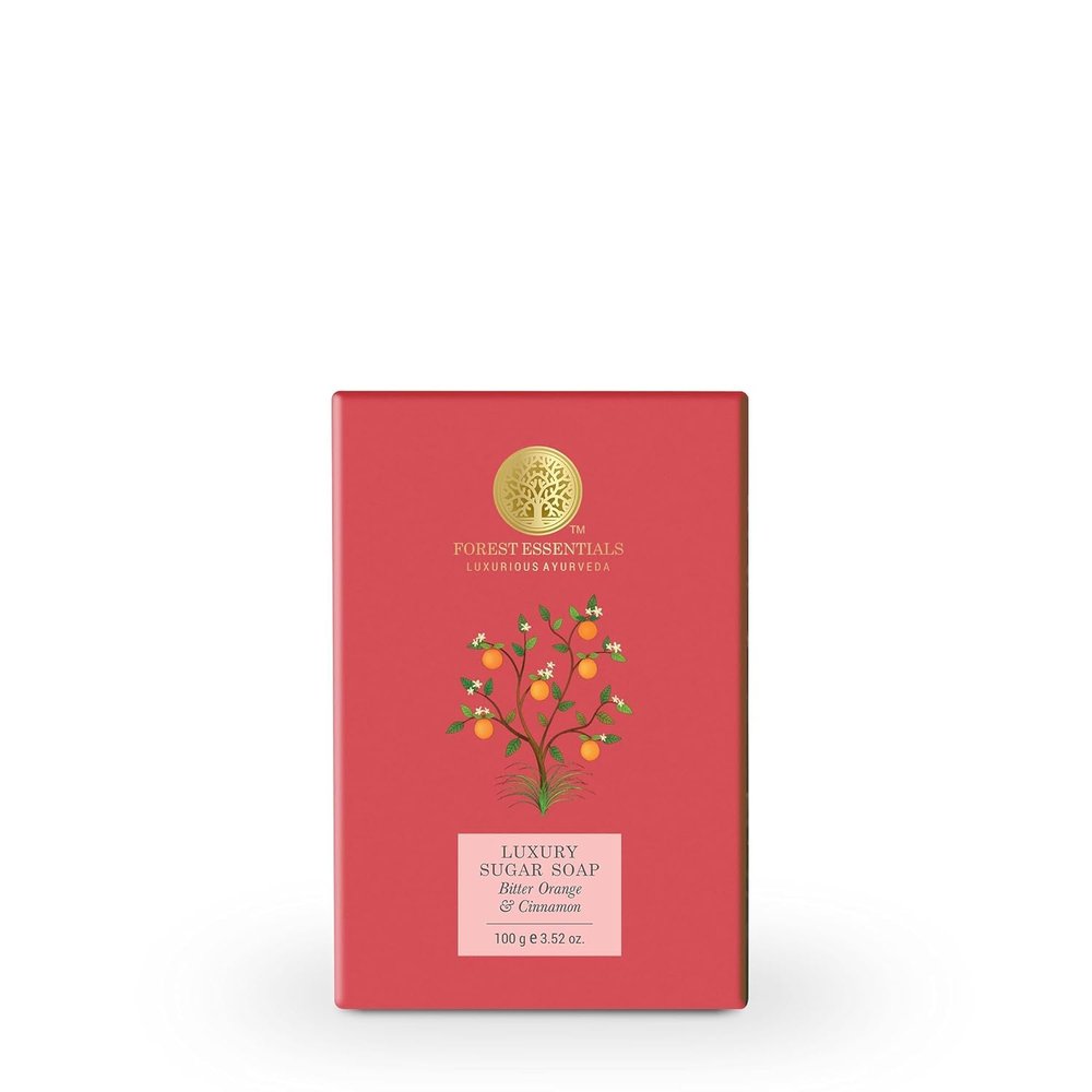 Forest Essentials Luxury Sugar Soap | Bitter Orange & Cinnamon | Ayurvedic Handmade Organic Bath Soap| Scented Soap For Smooth & Soft Skin.