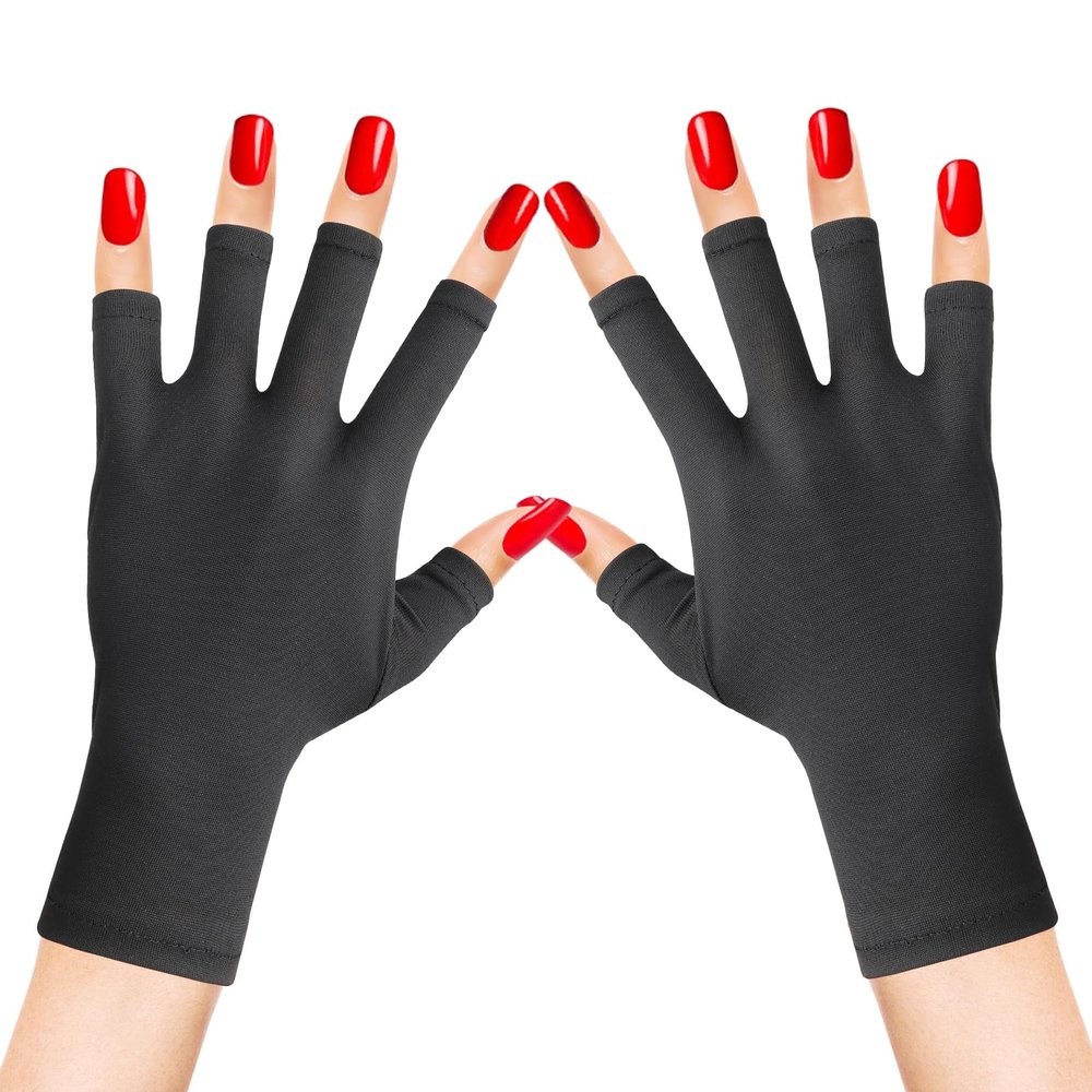 Aphrordity 2 Pair Anti UV Gloves for Gel Nail Lamp, Light Protection Gloves for Home DIY & Salon Use Nail Art Accessories, Black