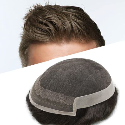 Mens Toupee Wigs Hair System for Men Human Hair Replacement Lace Mens Hair Unit Piece Natural Hairline Toupee for Men (#310 Dark Brown+10% Gray, 6''X9''-80% Light Density)
