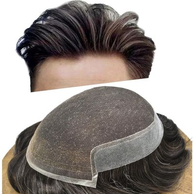 Hair Wonders Hair System for Men Swiss Lace Hairpiece for Men Toupee Real Natural Human Hair Lace Front Mens Hair System 6X8#210#2 Darkest Brown+10% Grey 80% Light Density