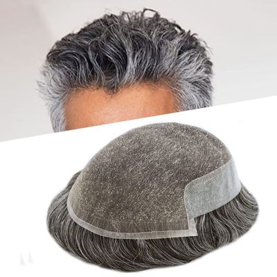 Hair Wonders Hair System for Men Swiss Lace Hairpiece for Men Toupee Real Natural Human Hair Lace Front Mens Hair System 8X10#1B60#1B Off Black+60% Grey 90% Light Density