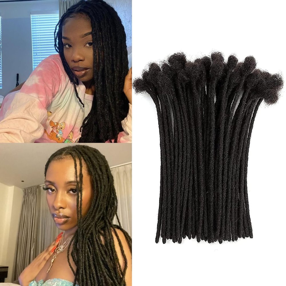 0.4 cm Real Human Hair Dreadlock Extensions 10 inch 30 Strands Full Handmade Permanent Locs Soft Natural Black Locs Extensions for Men Women Kids,Can Be Dyed Bleached Curled