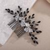Teyglen Gothic Black Rhinestone Headpiece Vintage Flower Wedding Hair Comb Crystal Bridal Side Comb Flower Leaf Hair Piece Hair Accessories Jewelry for Women (Black) view 1