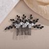 Teyglen Gothic Black Rhinestone Headpiece Vintage Flower Wedding Hair Comb Crystal Bridal Side Comb Flower Leaf Hair Piece Hair Accessories Jewelry for Women (Black) view 2