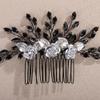 Teyglen Gothic Black Rhinestone Headpiece Vintage Flower Wedding Hair Comb Crystal Bridal Side Comb Flower Leaf Hair Piece Hair Accessories Jewelry for Women (Black) view 4