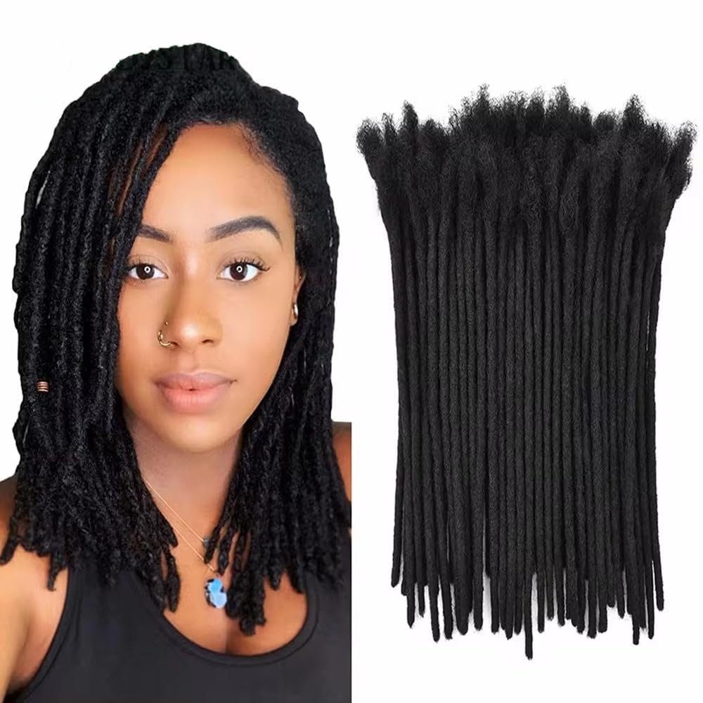 100% Real Human Hair 0.4cm Width 12 Inch Locs Extensions Human Hair Dreadlock 30 Strands Per Pack Full Handmade Dreadlock Extensions Can be dyed and bleached for Men Women Kids