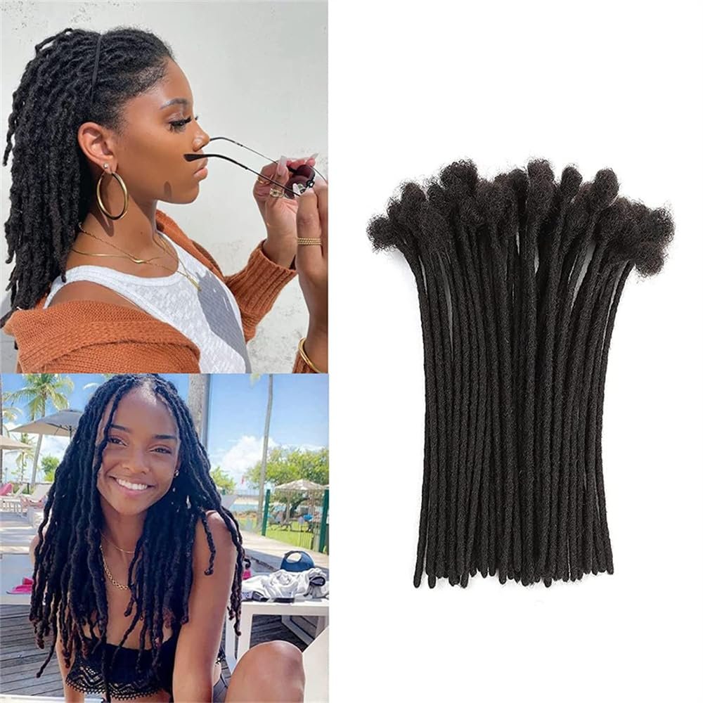 0.6cm Thickness Real Brazilian Human Hair Dreadlock Extensions for Men/Women 12 Inch 30 Strands Full Handmade Permanent Locs Extensions Human Hair Can Be Dyed and Bleached