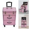 BOPRCSH Professional Rolling Makeup Train Case with Drawers, Portable Makeup Case Trolley Cosmetic Trolley Organizer Storage Case with Locks and Adjustable Dividers for Travel Makeup(Pink) view 2