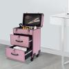 BOPRCSH Professional Rolling Makeup Train Case with Drawers, Portable Makeup Case Trolley Cosmetic Trolley Organizer Storage Case with Locks and Adjustable Dividers for Travel Makeup(Pink) view 3