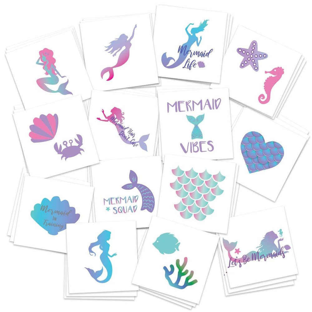 Kids Temporary Tattoos/Safe Non-Toxic/Pre-Cut Easy to Share/Party Favors/Classroom Prizes/USA Company/FDA Compliant (Mermaid 42pk)