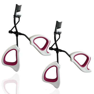 2 Precision Comfort Hold Easy Grip Professional Eyelash Curler Long Lasting Lifted Eyelashes Ergonomic Comfort Hold Voluminous Curls in Seconds Non-Slip Finger Grip (x2 Pink/White)
