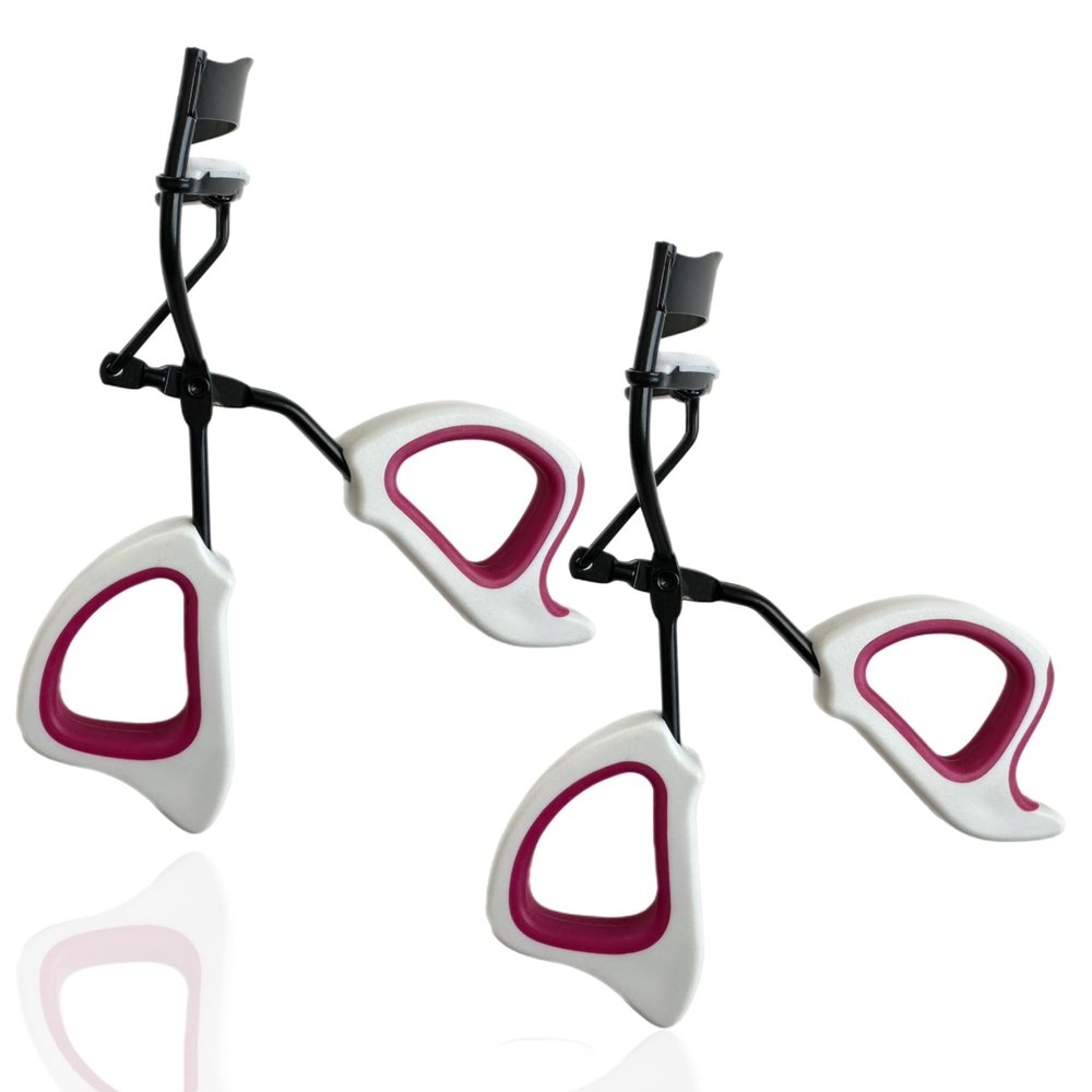 2 Precision Comfort Hold Easy Grip Professional Eyelash Curler Long Lasting Lifted Eyelashes Ergonomic Comfort Hold Voluminous Curls in Seconds Non-Slip Finger Grip (x2 Pink/White)