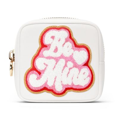 BE MINE Valentine Makeup Bag Travel Cosmetics Pouch and Toiletry Bag, Nylon Zipper Pouch Purse, Cute Make Up Organizer Storage Tote for Women Girls, Travel Skincare Case, Small Makeup Bags, White