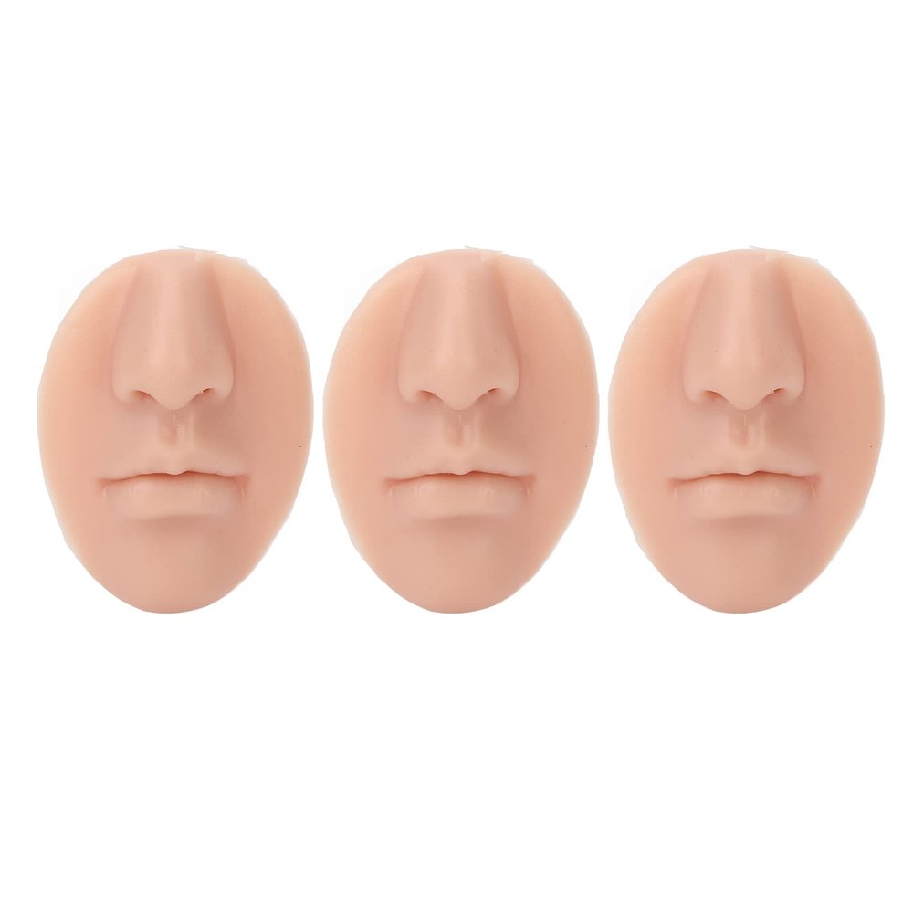 NutriEss 3Pack Silicone Nose Model with Mouth Piercing Practice Structure Light Skin Imitation Reusable Flexible Piercing Display Soft Elastic for Piercing Instruction (2)