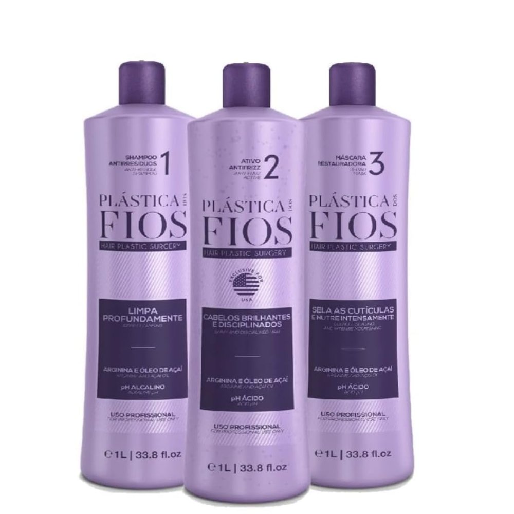 Cadiveu - (3x1 Litter) Plastica Dos Fios Brazilian Keratin Hair Smoothing System, Anti Residue Shampoo And Repair Mask - The Best Treatment System (Set of 3)