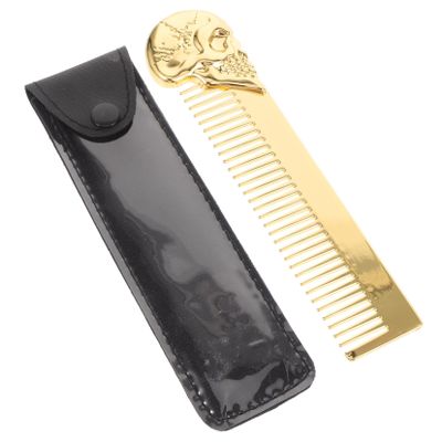 FOYTOKI Beard Grooming Comb Double-sided Design Stylish Skull Shape Portable Pouch Versatile for All Hair Types for Men Grooming Routine