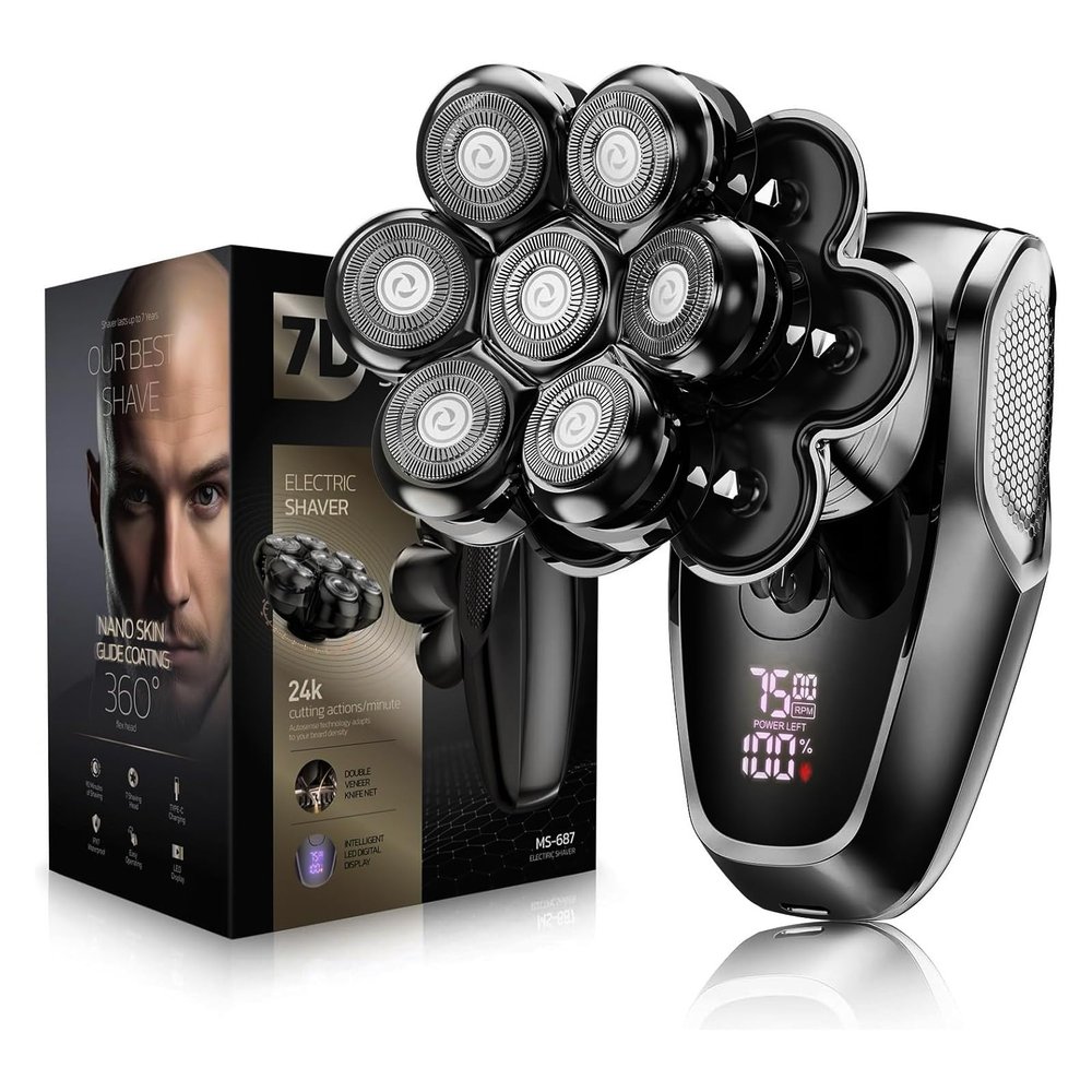 7D Head Shavers for Bald Men, SHPAVVER Detachable Head Shaver LED Display Dry Wet Bald Head Shavers, IPX7 Waterproof Head Shavers