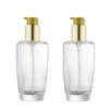 2Pcs 100ml/3.4oz Empty Clear Glass Lotion Pump Bottle with Gold Pump Top Portable Essential Oil Pump Dispensers Jars Vials Hair Conditioner Container for Makeup Emulsion Toner view 1