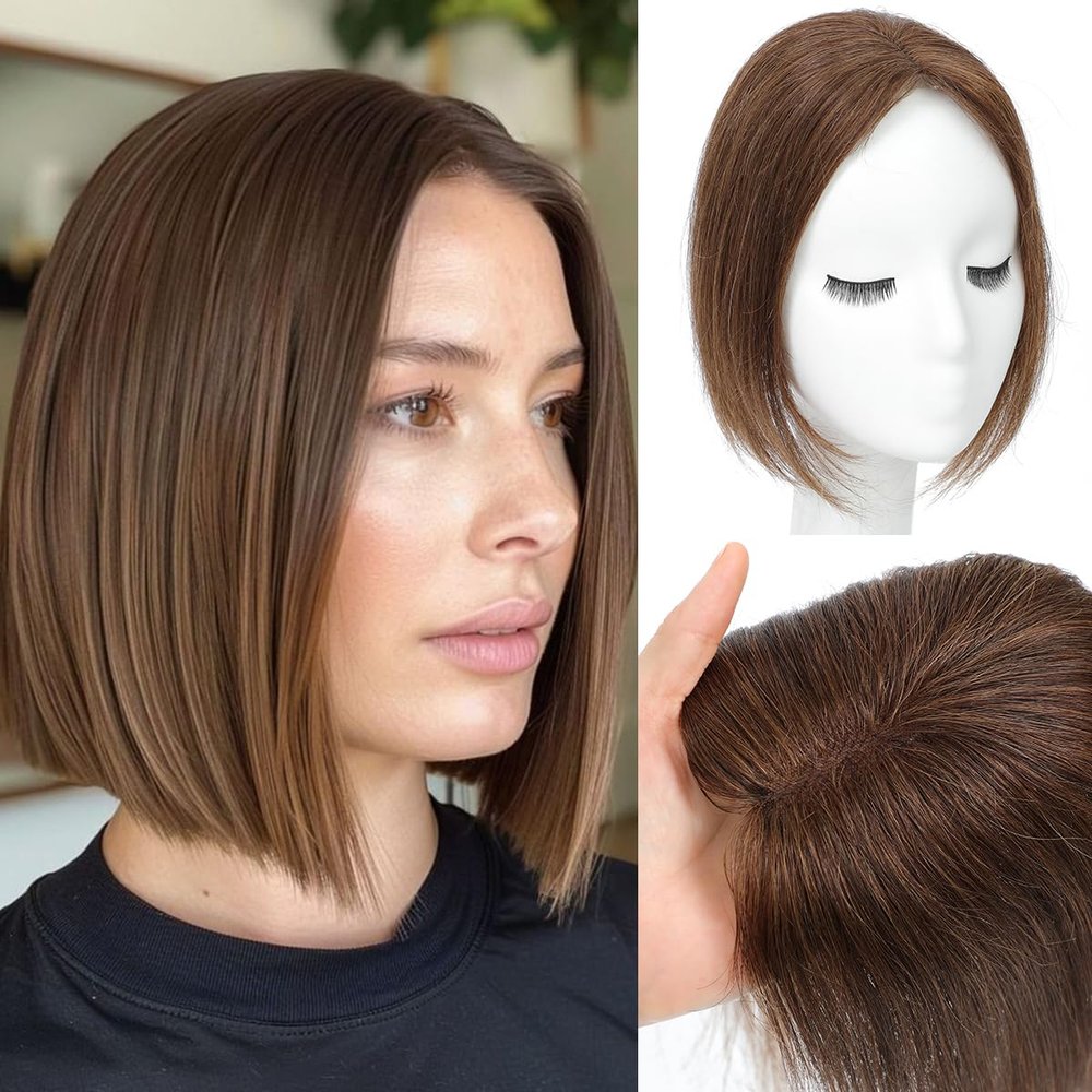 forfeels Light Brown Hair Topper Real Human Hair Clip In Bangs Topper For Women Straight Wiglets Hair Pieces For Adding Hair Volume
